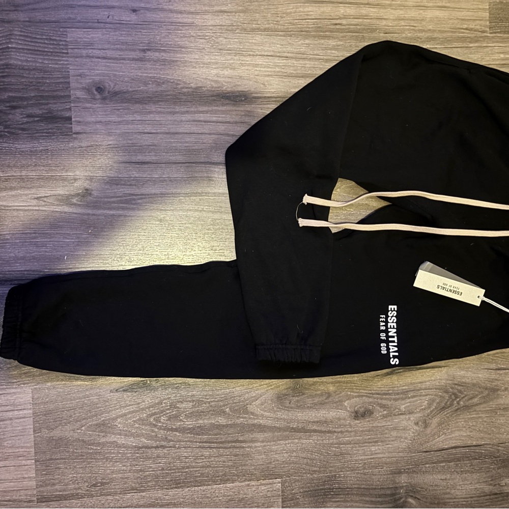 Essentials Kids Black Sweatpants with Cream Drawstrings and Logo